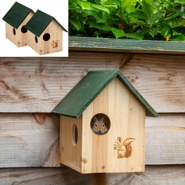 2er-Set Eichhörnchenhaus aus Holz mit 3 Fluchtlöchern – Kobel für Eichhörnchen – Artgerechter Unterschlupf und Überwinterungshilfe für den Garten
