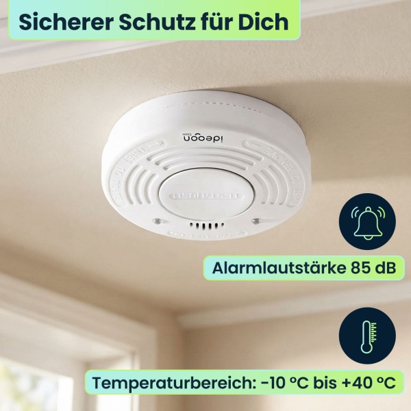 3er-Set Premium Rauchmelder mit 10 Jahren Batterielebensdauer - Zertifiziert nach DIN EN 14604 mit extra lautem 85dB Alarmsignal und Lithium Batterie