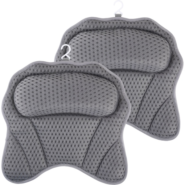 2er-Set Ergonomisches Badewannenkissen: Luxus Nackenkissen mit 6 Saugnäpfen, 4D Struktur, dunkelgrau – Bequeme Kopfstütze für Wanne und Spa
