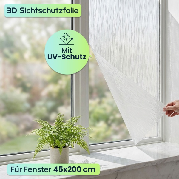 2er-Set 3D Sichtschutzfolie Wellendesign für Fenster 45x200 cm - Statisch haftende Blickschutzfolie mit UV-Schutz  - Wiederverwendbare Dekofolie