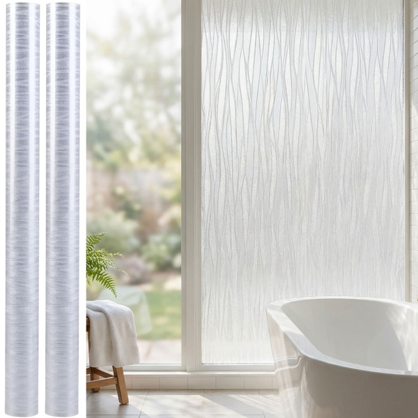 2er-Set 3D Sichtschutzfolie Wellendesign für Fenster 45x200 cm - Statisch haftende Blickschutzfolie mit UV-Schutz  - Wiederverwendbare Dekofolie