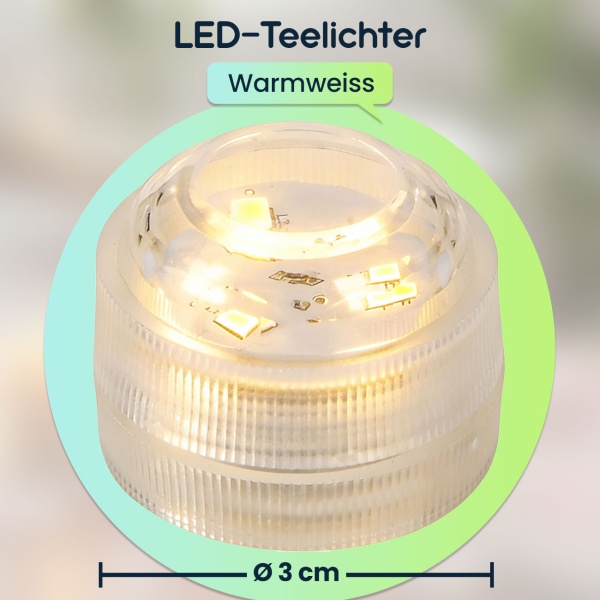 4er-Set LED-Teelichter warmweiss, IP68 wasserdicht für Pool, Badewanne, Dekoschale, Unterwasser-Licht, Garten-Deko - tauchbar & stimmungsvoll