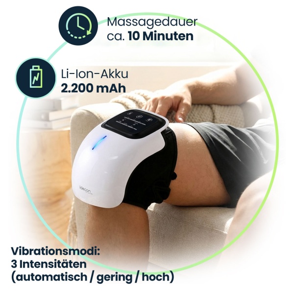 Wellness Akku-Knie-Massagegerät mit Infrarot-Wärme, Kaltlaser & Vibration – Entspannend, wohltuend & kabellos mit modernem LED-Touch-Display