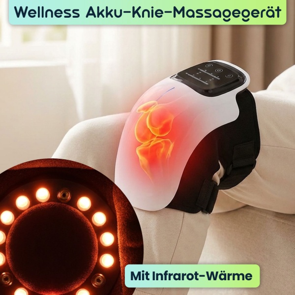 Wellness Akku-Knie-Massagegerät mit Infrarot-Wärme, Kaltlaser & Vibration – Entspannend, wohltuend & kabellos mit modernem LED-Touch-Display