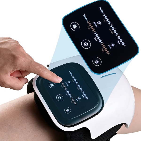 Wellness Akku-Knie-Massagegerät mit Infrarot-Wärme, Kaltlaser & Vibration – Entspannend, wohltuend & kabellos mit modernem LED-Touch-Display