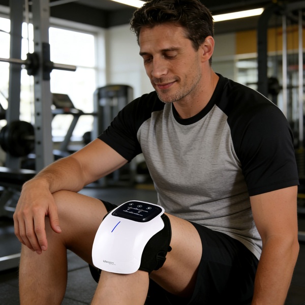 Wellness Akku-Knie-Massagegerät mit Infrarot-Wärme, Kaltlaser & Vibration – Entspannend, wohltuend & kabellos mit modernem LED-Touch-Display