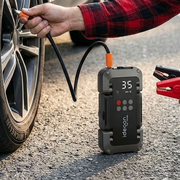 Leistungsstarke 2in1 Kfz-Starthilfe und Kompressor – Zuverlässige 18.000mAh Powerbank mit integrierter 150 PSI Luftpumpe, LCD Display
