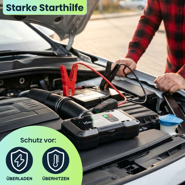 Leistungsstarke 2in1 Kfz-Starthilfe und Kompressor – Zuverlässige 18.000mAh Powerbank mit integrierter 150 PSI Luftpumpe, LCD Display