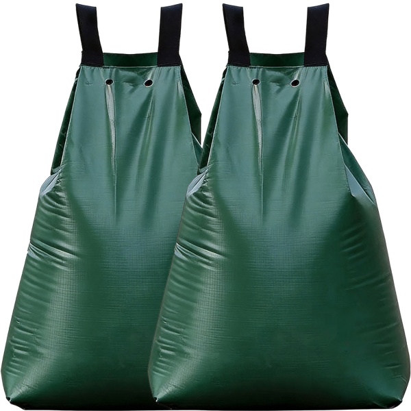 2er-Set Baum-Bewässerungssack 75L Wassersack für Bäume - UV- & Wetterbeständiger PE Wasserbeutel mit Reissverschluss & 2 Ösen - 9h Tröpfchenbewässerung