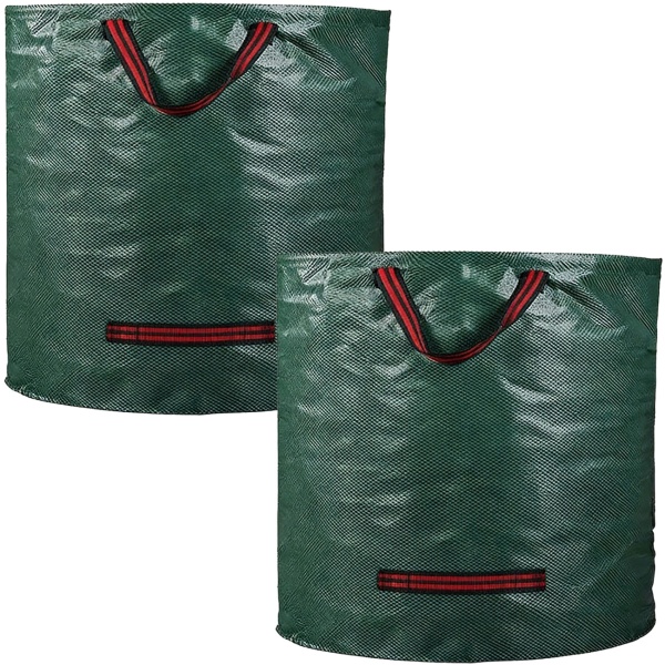 2er-Set XL Garten Abfallsack, je 272  Liter, Ø 67 x 76 cm - stabile Grünschnittsäcke mit Doppelboden, faltbar, ideal für Grünschnitt, 150gsm Polypropylen