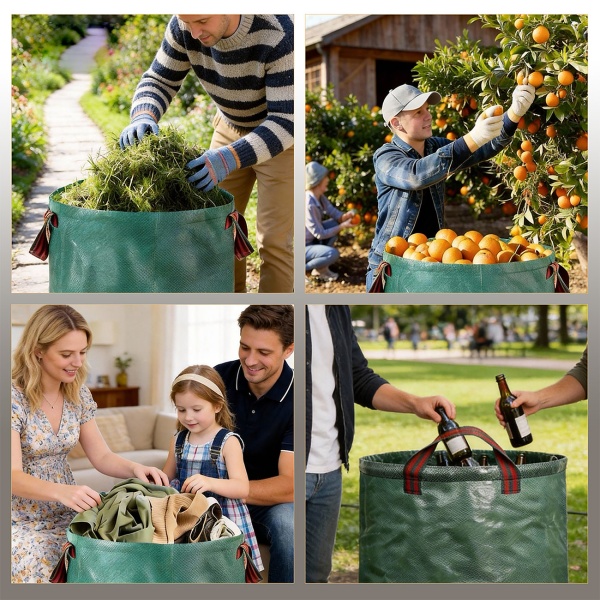 2er-Set XL Garten Abfallsack, je 272  Liter, Ø 67 x 76 cm - stabile Grünschnittsäcke mit Doppelboden, faltbar, ideal für Grünschnitt, 150gsm Polypropylen