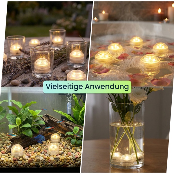 16er-Set LED-Teelichter warmweiss, IP68 wasserdicht für Pool, Badewanne, Dekoschale, Unterwasser-Licht, Garten-Deko - tauchbar & stimmungsvoll