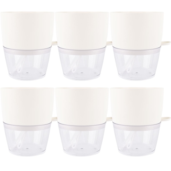 6er-Set Blumentopf selbstbewässernd 18.5cm aus Kunststoff: modernes Pflanzgefäss mit Bewässerungssystem - Wasserspeicher & Docht für Zimmerpflanzen
