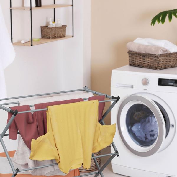 Turm-Wäscheständer klappbar, Grau - Platzsparender Wäscheturm & Standwäschetrockner aus Metall - 6 Ebenen, stabil & kompakt für kleine Räume