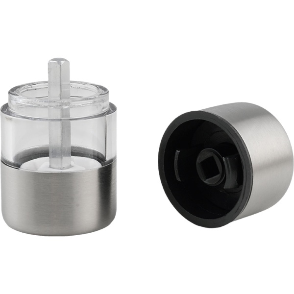 4er-Set Mini Salz- Pfeffermühle Set aus Edelstahl mit Keramikmahlwerk - Gewürzmühle für Salz Pfeffer Kräuter - Acrylglas Sichtfenster - Silber