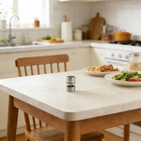 4er-Set Mini Salz- Pfeffermühle Set aus Edelstahl mit Keramikmahlwerk - Gewürzmühle für Salz Pfeffer Kräuter - Acrylglas Sichtfenster - Silber