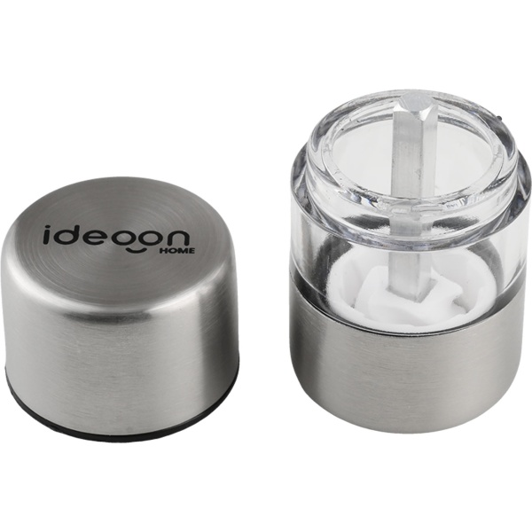 4er-Set Mini Salz- Pfeffermühle Set aus Edelstahl mit Keramikmahlwerk - Gewürzmühle für Salz Pfeffer Kräuter - Acrylglas Sichtfenster - Silber