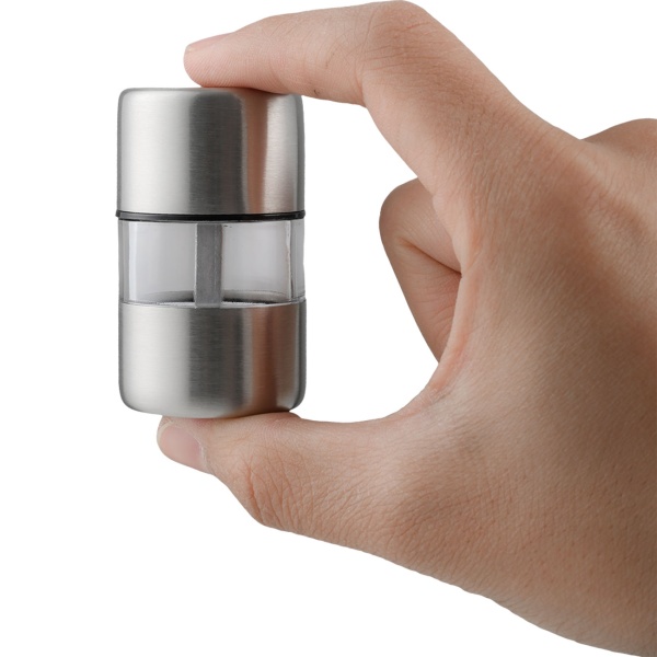 4er-Set Mini Salz- Pfeffermühle Set aus Edelstahl mit Keramikmahlwerk - Gewürzmühle für Salz Pfeffer Kräuter - Acrylglas Sichtfenster - Silber