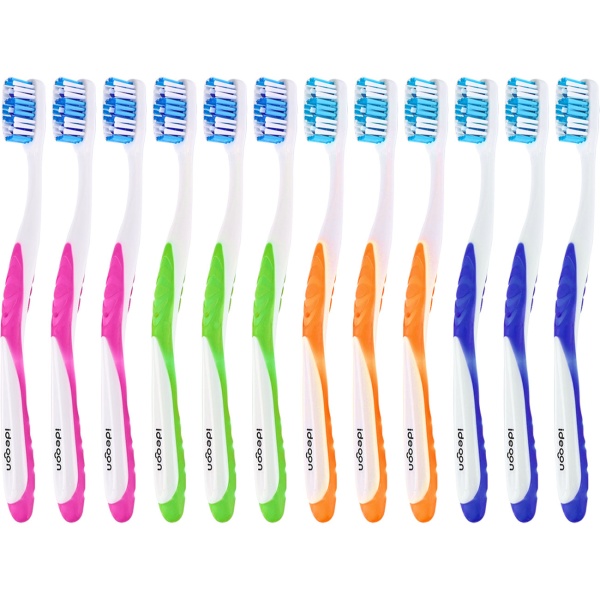 Zahnbürsten 12er-Pack mit Zungenreiniger – Ultra-Soft Handzahnbürsten Set in 4 Farben für die Familie – Rutschfester Griff für optimale Pflege