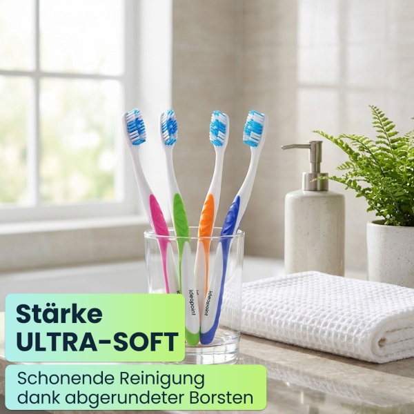 Zahnbürsten 12er-Pack mit Zungenreiniger – Ultra-Soft Handzahnbürsten Set in 4 Farben für die Familie – Rutschfester Griff für optimale Pflege