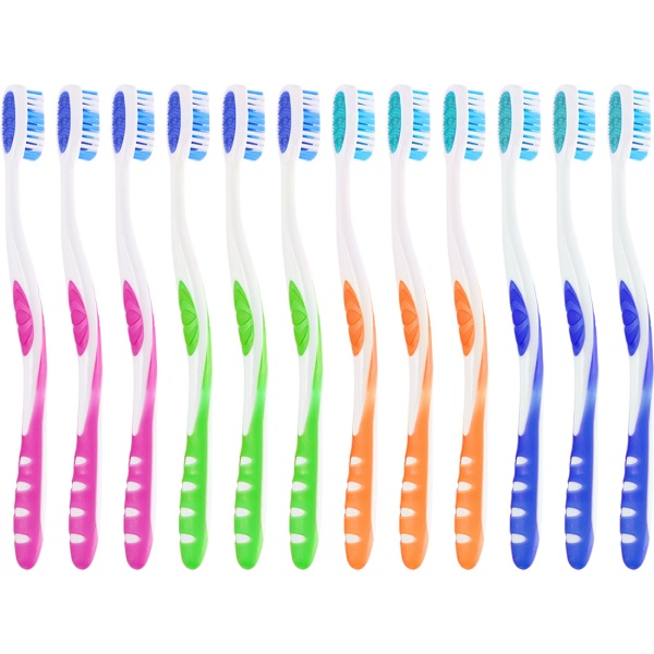 Zahnbürsten 12er-Pack mit Zungenreiniger – Medium Handzahnbürsten Set in 4 Farben für die Familie – Rutschfester Griff für optimale Pflege