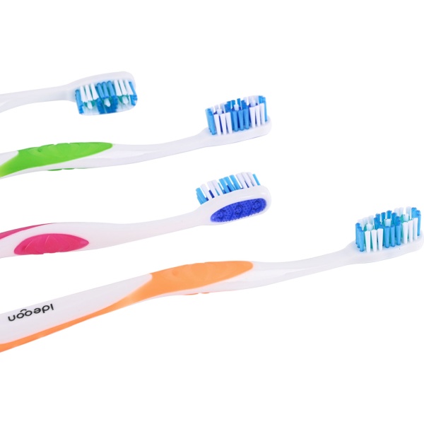 Zahnbürsten 12er-Pack mit Zungenreiniger – Medium Handzahnbürsten Set in 4 Farben für die Familie – Rutschfester Griff für optimale Pflege