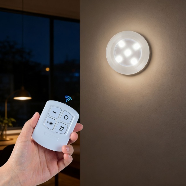 LED Unterbauleuchten 6er Set mit Fernbedienung & Touch - Batteriebetrieben Dimmbar Neutralweiss - Selbstklebende Spotlights mit Timer Ø9x2cm 3W