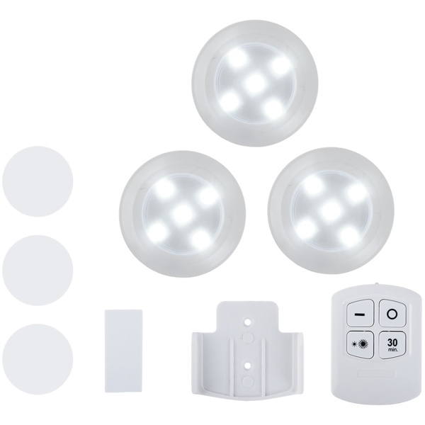 LED Unterbauleuchten 6er Set mit Fernbedienung & Touch - Batteriebetrieben Dimmbar Neutralweiss - Selbstklebende Spotlights mit Timer Ø9x2cm 3W