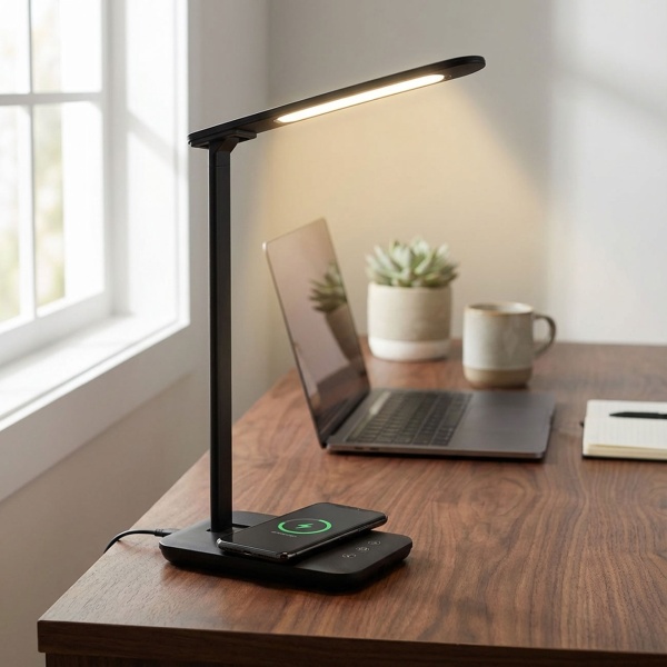 LED Schreibtischlampe mit Ladestation - Tischleuchte 3000-7000K, Touch-Steuerung, 10W QI Wireless Ladestation - Für Büro/Home Office & Nachttisch