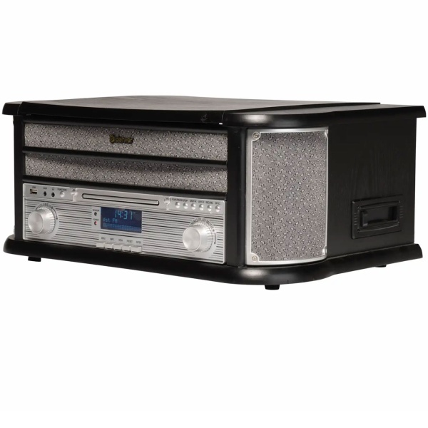 Edles Retro Musikcenter – DAB+ UKW Radio, Plattenspieler, Kassettendeck, CD, USB-Recorder & AUX - Nostalgische HiFi-Anlage mit sattem Sound