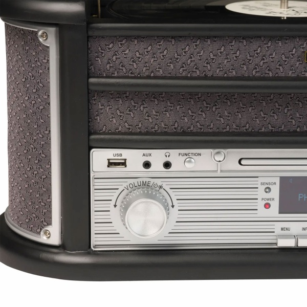 Edles Retro Musikcenter – DAB+ UKW Radio, Plattenspieler, Kassettendeck, CD, USB-Recorder & AUX - Nostalgische HiFi-Anlage mit sattem Sound