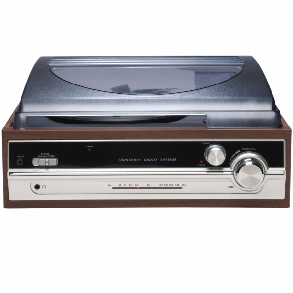 Retro Plattenspieler in Holz-Optik mit FM-Radio & eingebauten Lautsprechern - Vintage Schallplattenspieler & edles Musik-System für erstklassigen Sound