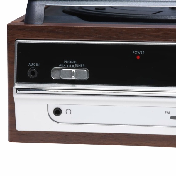 Retro Plattenspieler in Holz-Optik mit FM-Radio & eingebauten Lautsprechern - Vintage Schallplattenspieler & edles Musik-System für erstklassigen Sound