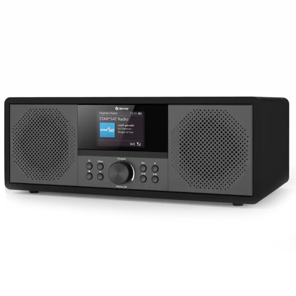 DAB+/FM Musiksystem mit Internetradio, CD-Player, Bluetooth, WLAN, 2x10W RMS: Perfekt für Büro, Schlaf- & Wohnzimmer - elegantes Design, Schwarz