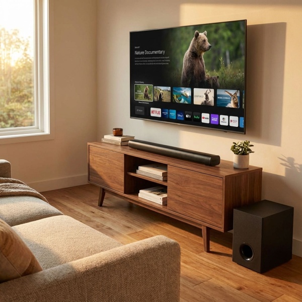 Bluetooth Soundbar mit Subwoofer: 2 x 20 Watt Soundbar & 30 Watt Subwoofer - TV-Lautsprecher & Heimkino System - HDMI ARC, USB, AUX, Wand-Montage 