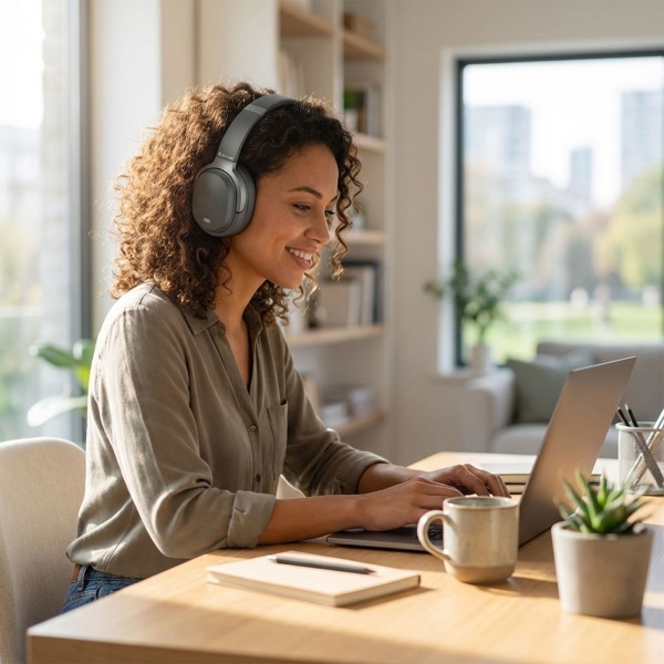 Bluetooth Over-Ear Kopfhörer Schwarz mit ANC - Active Noise Cancelling: Headset mit Mikrofon & AUX - Perfekt für Reise, Büro, Homeoffice 