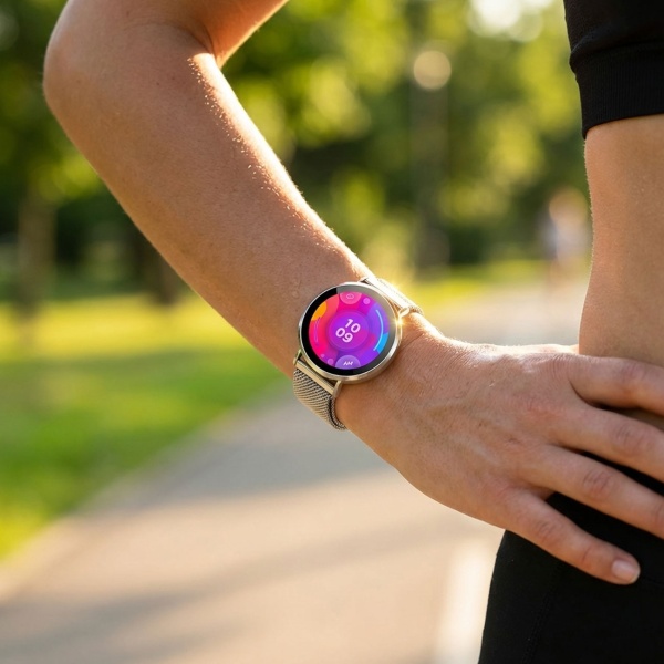 Bluetooth Smartwatch Silber, 1.32" Amoled Display: IP68 Wasserfest, Blutdruck/Pulsmesser/SpO₂/Stress Sensor - Perfekt für Sport, Anrufe & Fitness