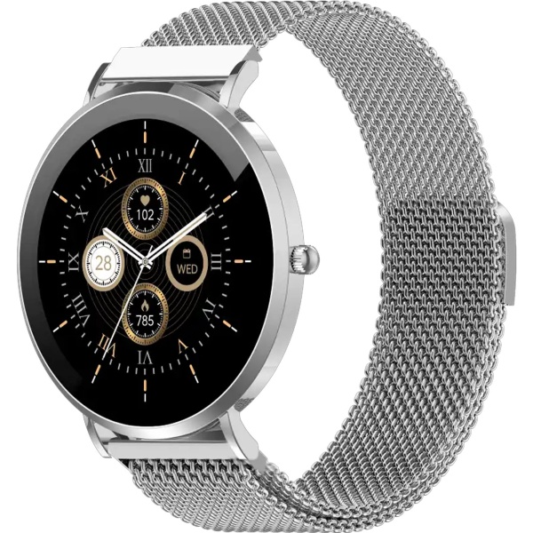 Bluetooth Smartwatch Silber, 1.32" Amoled Display: IP68 Wasserfest, Blutdruck/Pulsmesser/SpO₂/Stress Sensor - Perfekt für Sport, Anrufe & Fitness