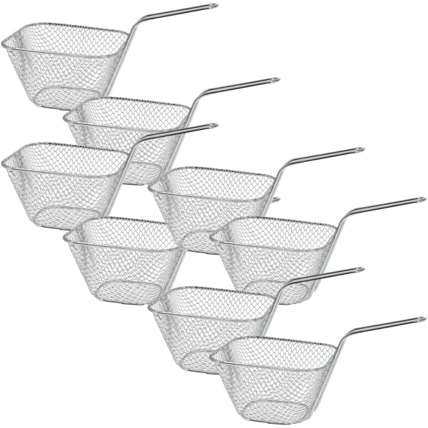 8er-Set Eleganter Mini Servierkorb verchromt - kleiner Pommeskorb- Robuster Gitterkorb mit Griff für Snack-Präsentationen