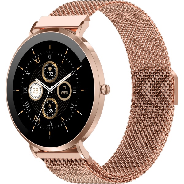 Bluetooth Smartwatch Roségold, 1.32" Amoled Display: IP68 Wasserfest, Blutdruck/Pulsmesser/SpO₂/Stress Sensor - Perfekt für Sport, Anrufe & Fitness