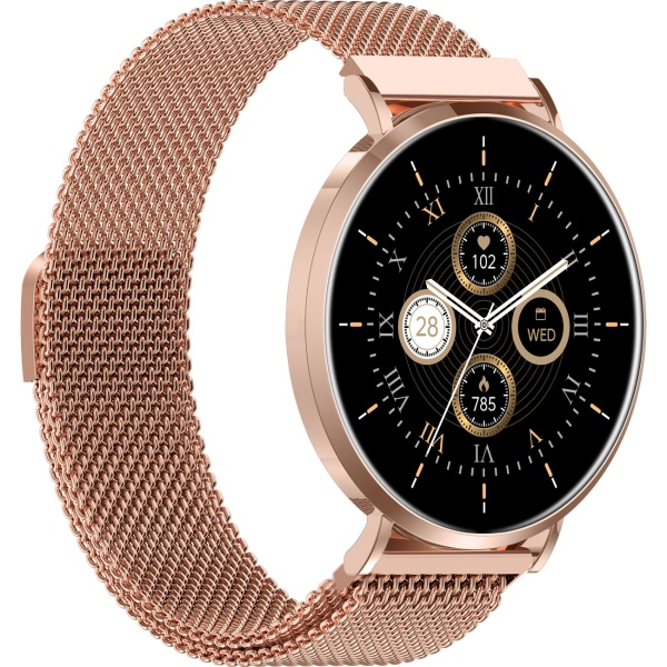Bluetooth Smartwatch Roségold, 1.32" Amoled Display: IP68 Wasserfest, Blutdruck/Pulsmesser/SpO₂/Stress Sensor - Perfekt für Sport, Anrufe & Fitness