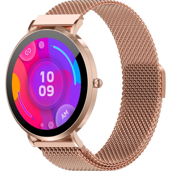 Bluetooth Smartwatch Roségold, 1.32" Amoled Display: IP68 Wasserfest, Blutdruck/Pulsmesser/SpO₂/Stress Sensor - Perfekt für Sport, Anrufe & Fitness