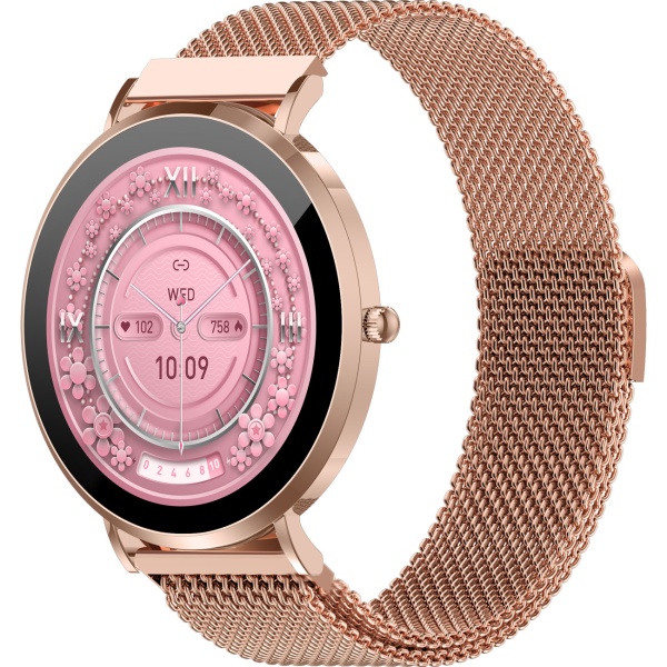 Bluetooth Smartwatch Roségold, 1.32" Amoled Display: IP68 Wasserfest, Blutdruck/Pulsmesser/SpO₂/Stress Sensor - Perfekt für Sport, Anrufe & Fitness