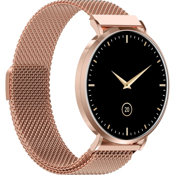 Bluetooth Smartwatch Roségold, 1.32" Amoled Display: IP68 Wasserfest, Blutdruck/Pulsmesser/SpO₂/Stress Sensor - Perfekt für Sport, Anrufe & Fitness