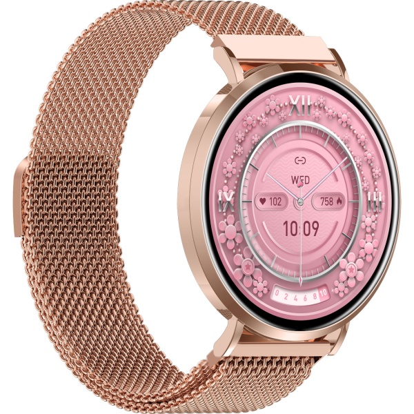 Bluetooth Smartwatch Roségold, 1.32" Amoled Display: IP68 Wasserfest, Blutdruck/Pulsmesser/SpO₂/Stress Sensor - Perfekt für Sport, Anrufe & Fitness