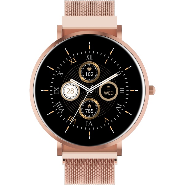 Bluetooth Smartwatch Roségold, 1.32" Amoled Display: IP68 Wasserfest, Blutdruck/Pulsmesser/SpO₂/Stress Sensor - Perfekt für Sport, Anrufe & Fitness