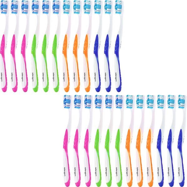 Zahnbürsten 24er-Pack mit Zungenreiniger – Ultra-Soft Handzahnbürsten Set in 4 Farben für die Familie – Rutschfester Griff für optimale Pflege