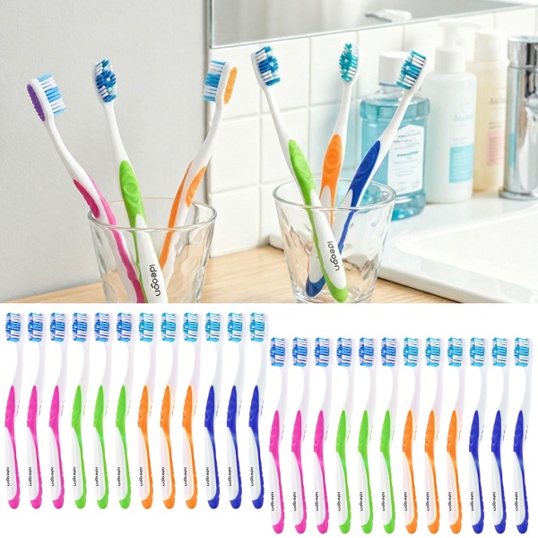 Zahnbürsten 24er-Pack mit Zungenreiniger – Ultra-Soft Handzahnbürsten Set in 4 Farben für die Familie – Rutschfester Griff für optimale Pflege