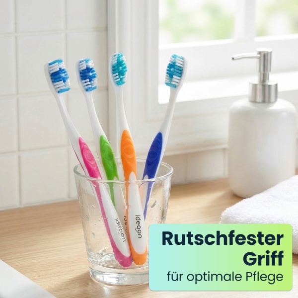 Zahnbürsten 24er-Pack mit Zungenreiniger – Medium Handzahnbürsten Set in 4 Farben für die Familie – Rutschfester Griff für optimale Pflege
