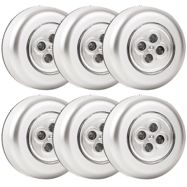 Helle LED-Unterbauleuchten 6er-Set mit Touch-Control, batteriebetriebene Schrankleuchten, selbstklebend - kabellose Push-Lights für Schränke